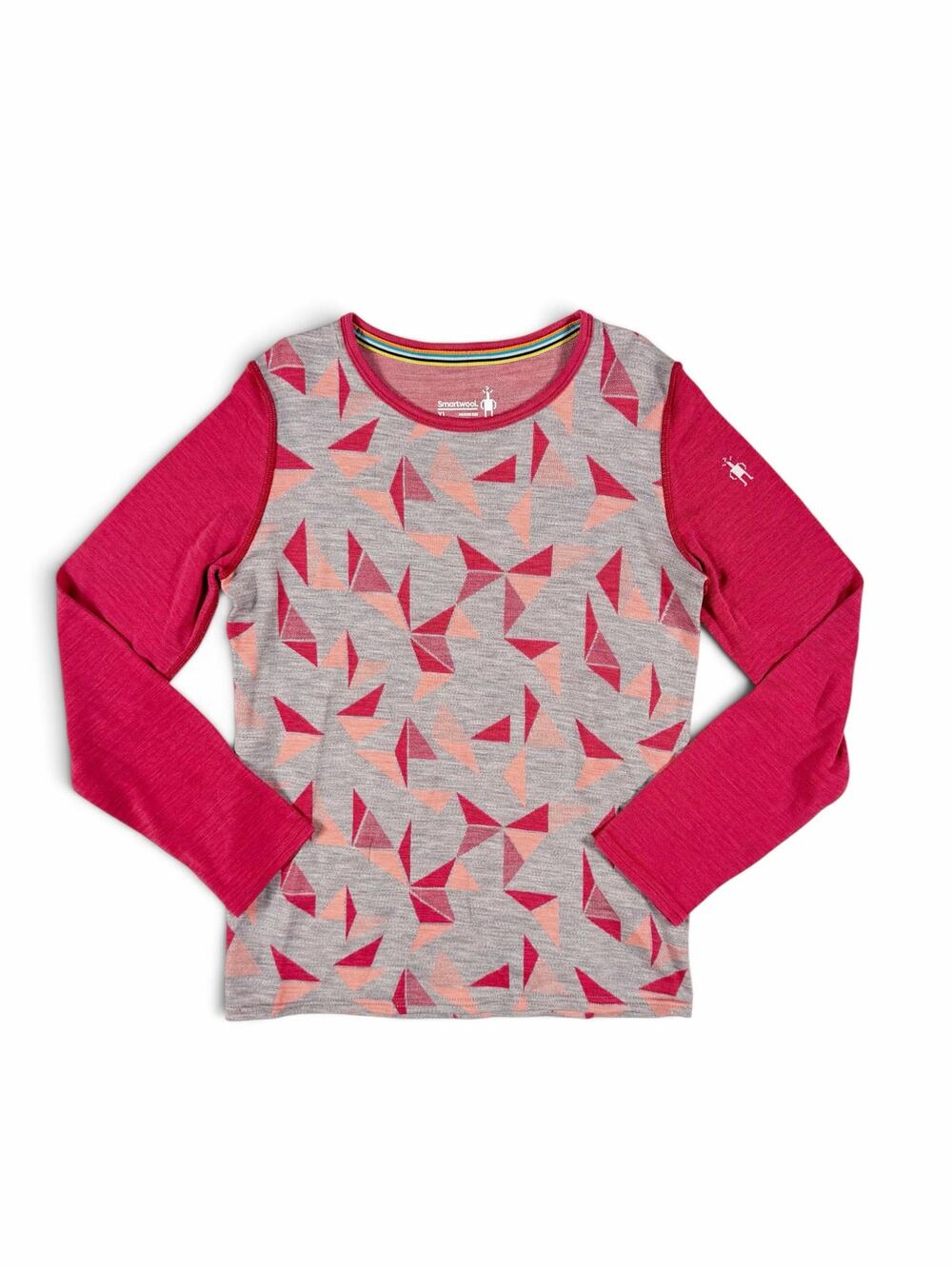 Smartwool Merino 250 Girls Long Sleeve Base Layer Top Pink Gray Size XL 13-14